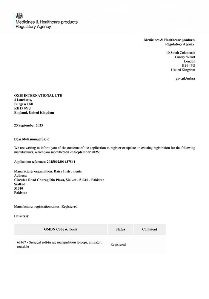 Daisy Instruments - MHRA (UKCA)